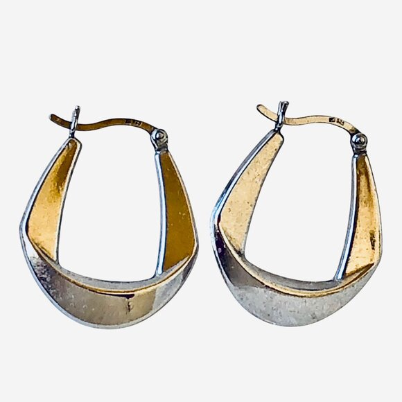 Sterling Silver Lever-Back Earrings Hoop Unique Contemporary Shape - Picture 2 of 12